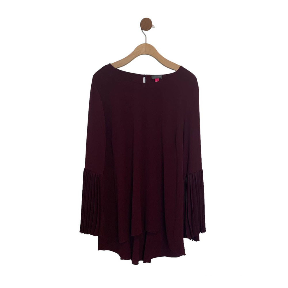 Vince Camuto Womens Bell Sleeve Blouse Size Large Long Sleeve Top Burgundy